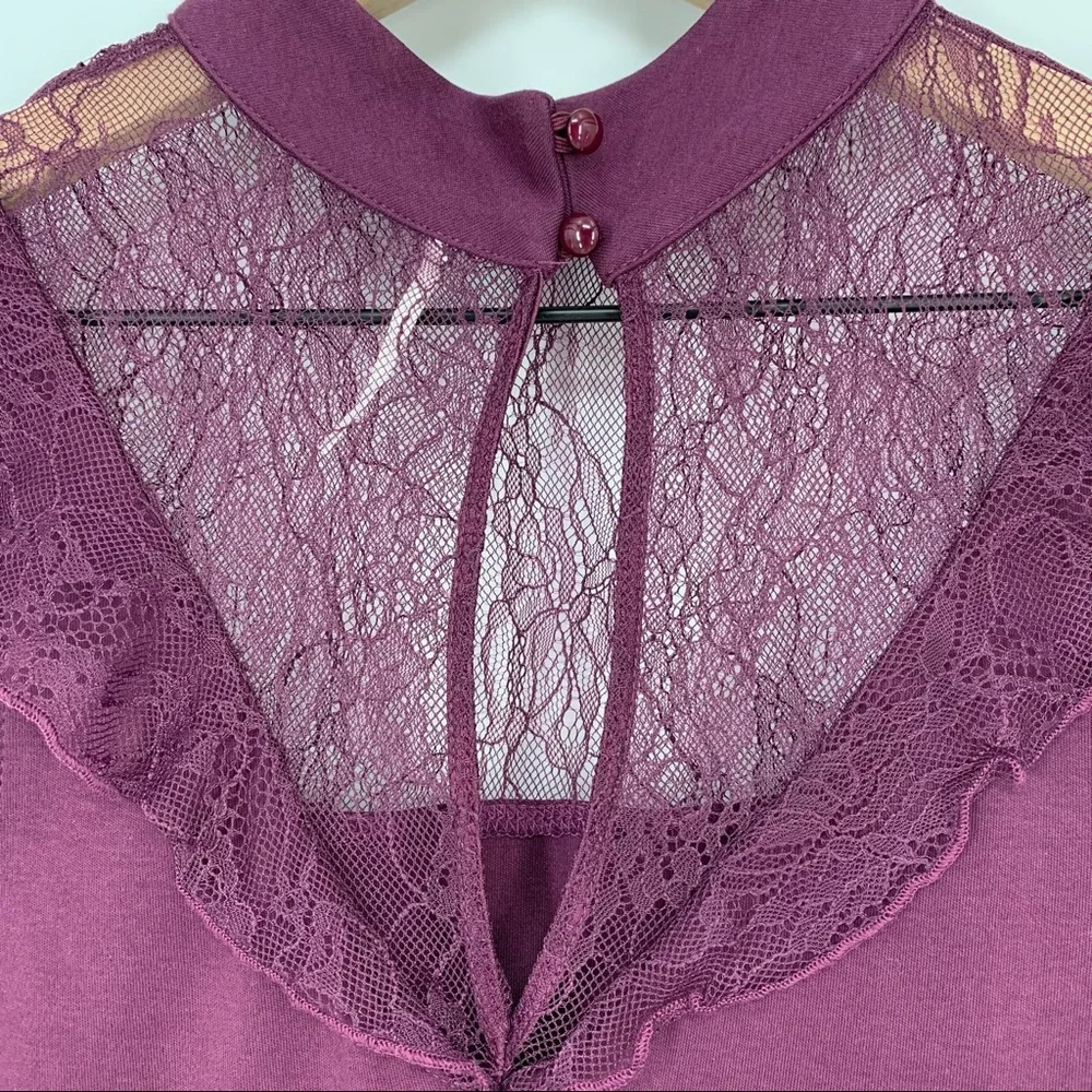 Free People Plum Beaumont Muse‎ Bodycon Dress S Lace Mock Neck Sleeveless Boho